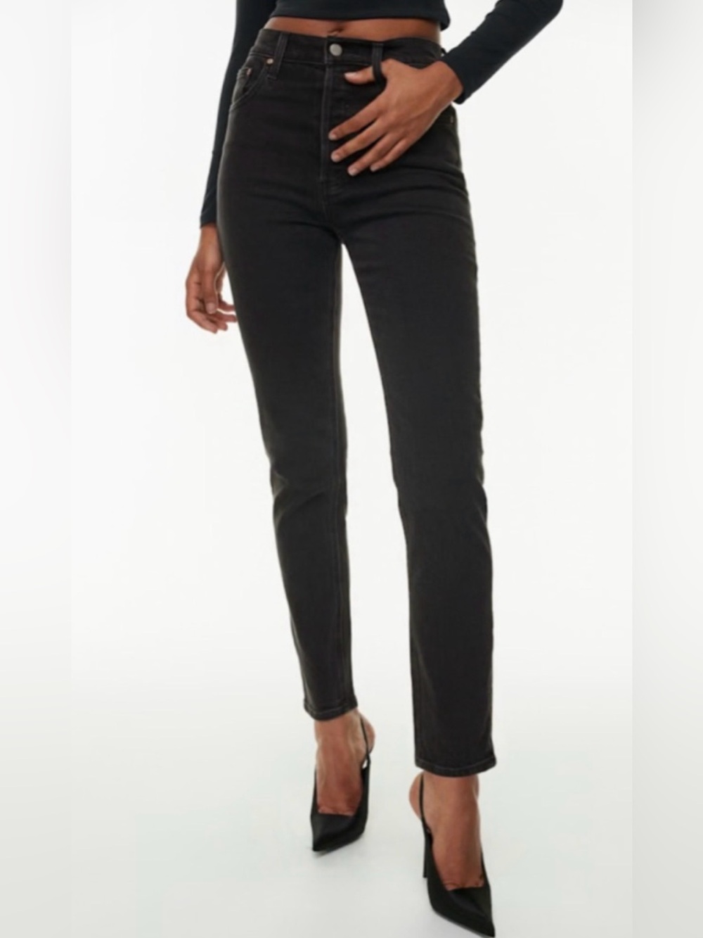 Denim Forum The Yoko High Rise Slim Straight Leg Jeans Black Waist 26